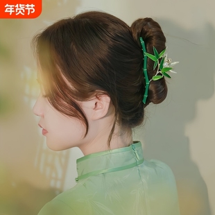 中国风金属抓夹精致中式流苏发夹古风琵琶扇绿竹发夹汉服国潮发饰