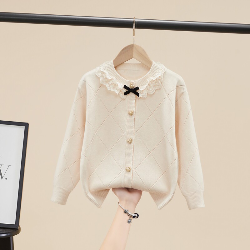 女童2026年春装开衫毛衣女孩3-13岁洋气百搭花边儿童外套薄款
