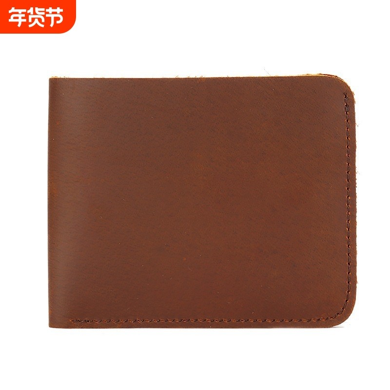 新款跨境真皮男士竖款钱包钱夹复古疯马皮头层牛皮横款全皮零钱包
