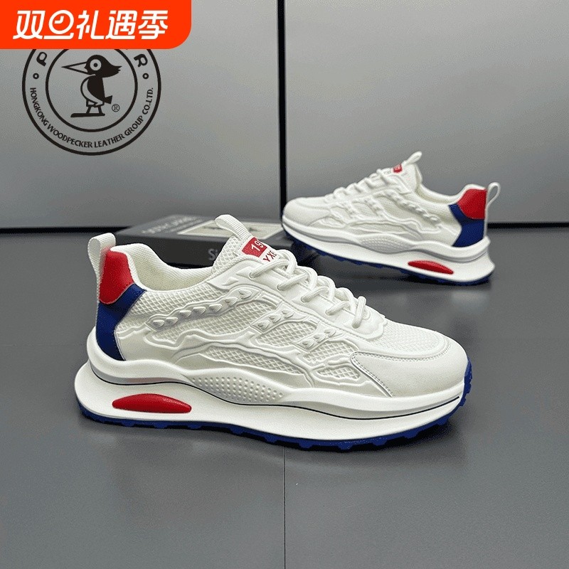 啄木鸟鞋子爆款男鞋夏季透气2024新款软底老爹鞋男网面运动休闲鞋