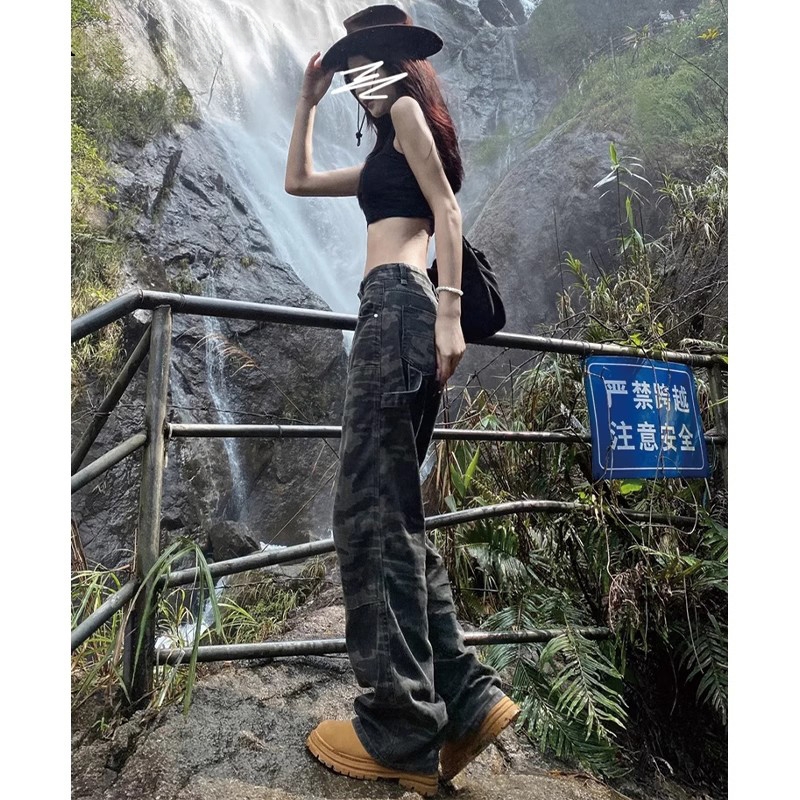 美式迷彩工装裤男女同款秋冬2025新款军绿hiphop登山裤子潮牛仔裤
