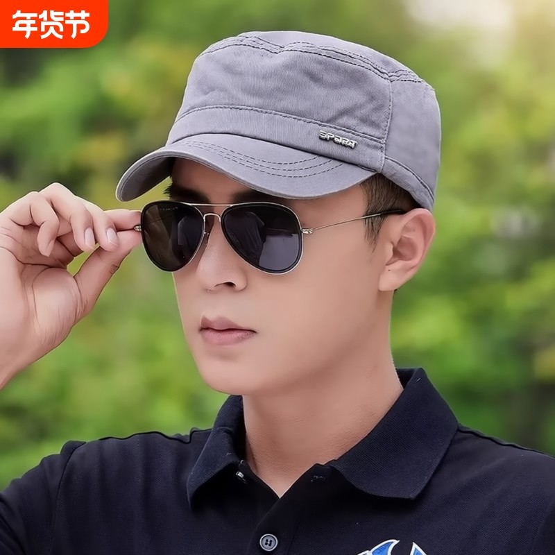 帽子男士春秋短檐平顶鸭舌帽休闲百搭夏季太阳防晒四季新款棒球帽