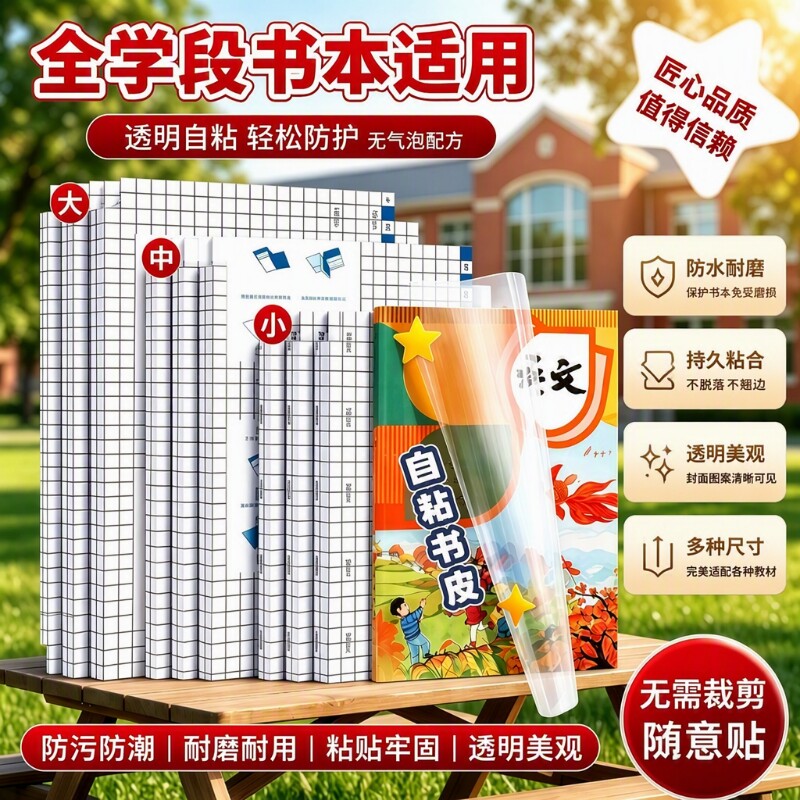 书皮初书包自粘透明磨砂a4学生16k开学初中书本保护套全套一年级初高中生书壳jaofia简菲新款环保科目防污