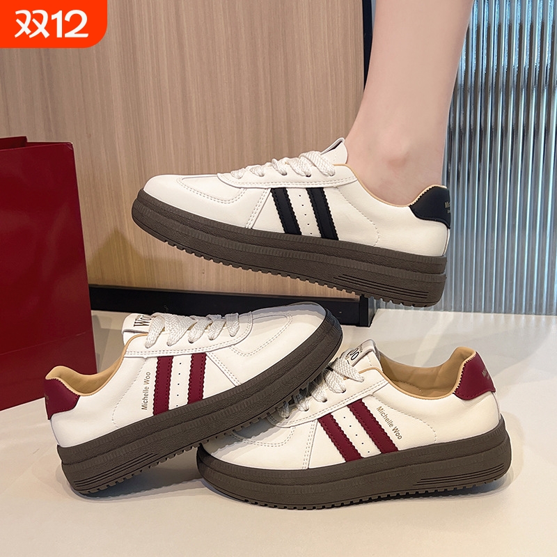 厚底条纹系带小白鞋女2025夏季新款时尚百搭舒适运动休闲轻便板鞋