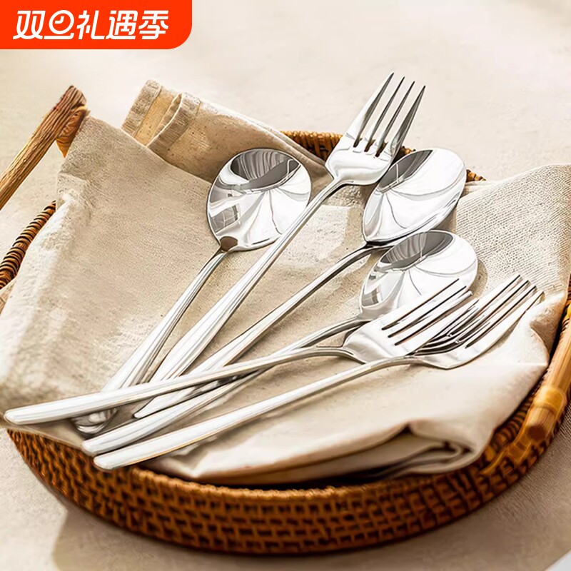 304不锈钢勺子叉子筷子家用个人专用食品级长柄餐勺精致羹叉勺