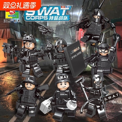 积木男孩军事拼装小人玩具儿童益智拼插公仔城市警察人仔兼容乐高
