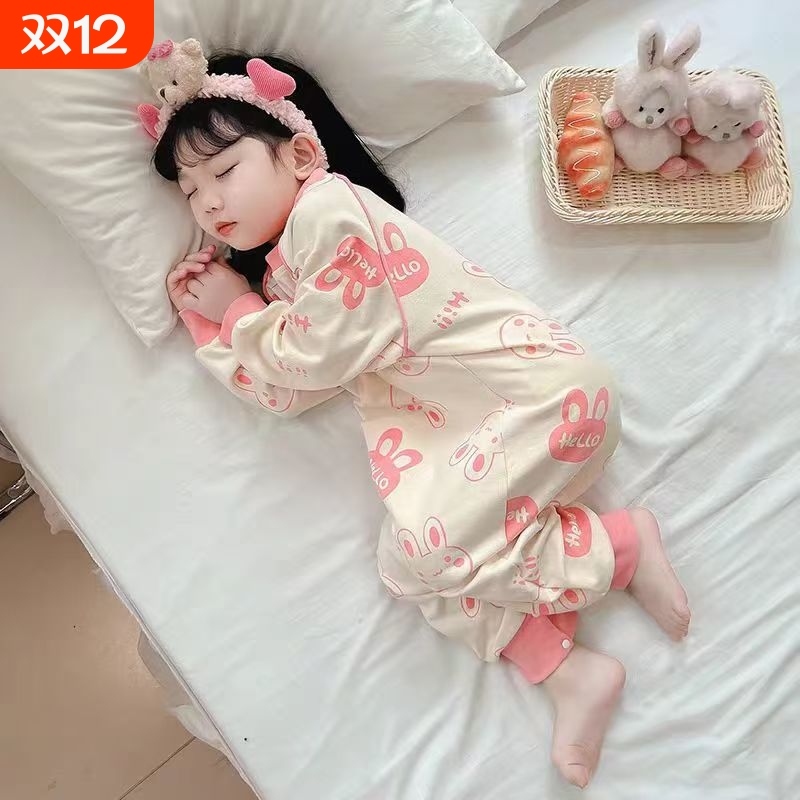 男女童连体睡衣秋冬季长袖宝宝防踢防着睡袋小女孩可爱卡通家居服
