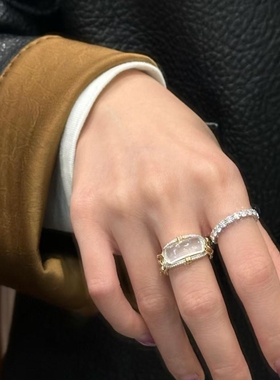 复古奢华招财小方糖戒指中古冰透高颜值气质戒指男女小众高级指环