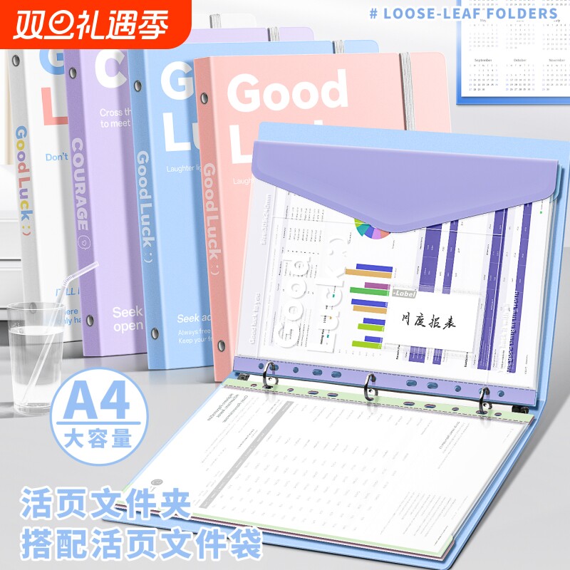 A4活页文件夹透明插页资料册试卷收纳袋学习资料整理检查资料夹可拆卸收纳袋乐谱夹孕检翻页收集册内置文件袋