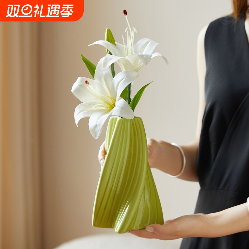 真百合花假花摆设客厅插花餐桌干花装饰花艺摆件高级感逼真花束