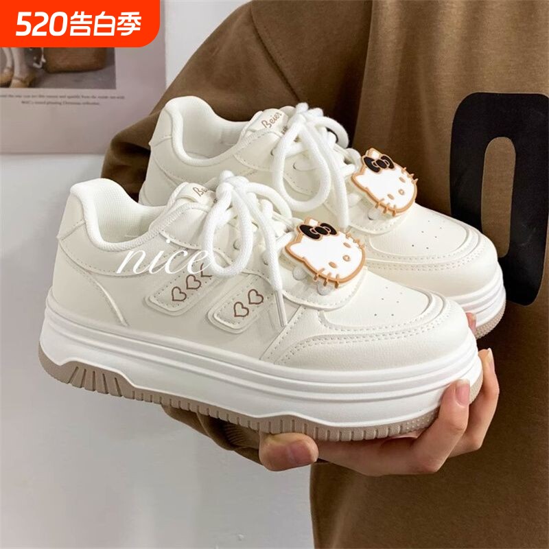 品牌断码春秋季可爱大头小白鞋子女鞋厚底2026新款百搭面包鞋运动