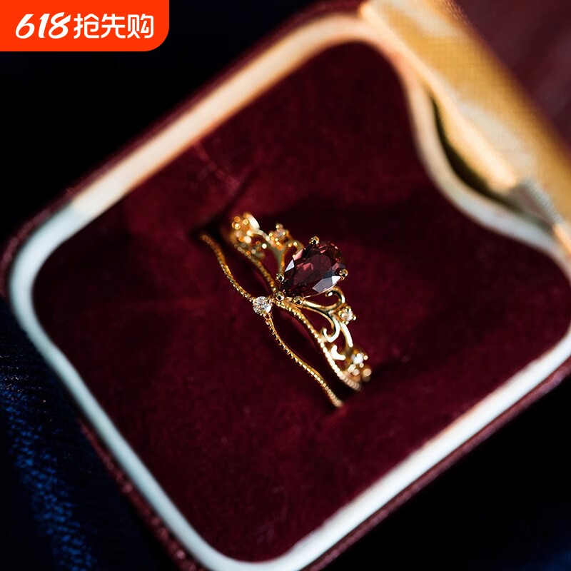 法式中古vintage皇冠活口戒指女小众时尚轻奢镶嵌锆石高级感手