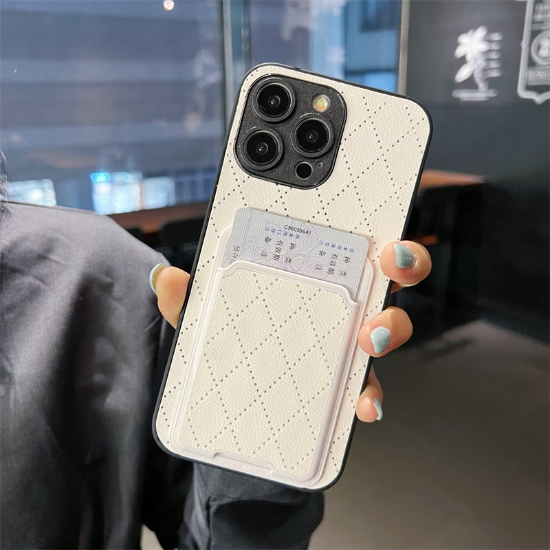 简约菱格插卡卡套硅胶防摔手机壳