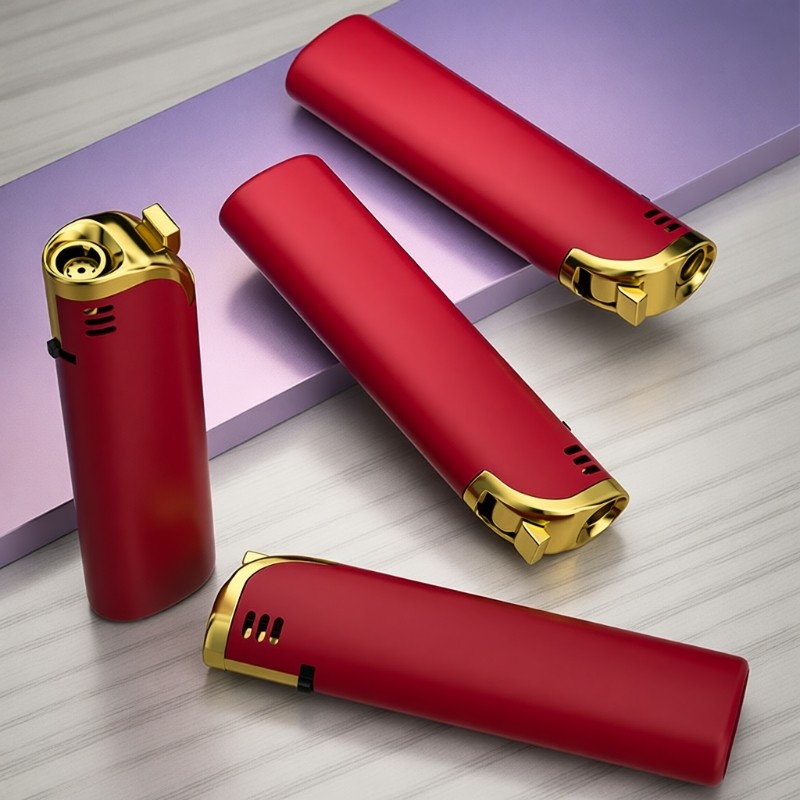 新款肤感大红金属防风蓝焰打火机一次性可充气耐用充气批发印字