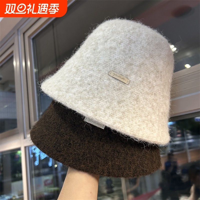 加厚渔夫帽子女秋冬季保暖水桶帽遮脸显脸小盆帽灰色白色黑色针织