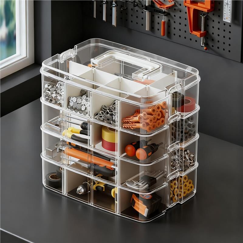 五金收纳工具箱透明多层家用套装多功能美术盒电工多层折叠收纳箱
