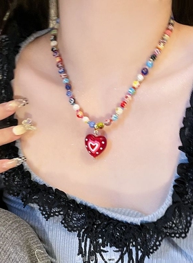 夏日彩色多巴胺项链女款新款爆款颈链锁骨链民族度假风配裙子