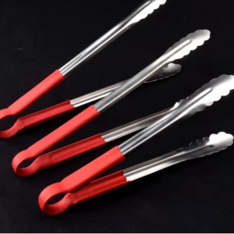 包胶不锈钢食品夹子面包自助餐梅花夹烧烤夹食物夹厨房用具