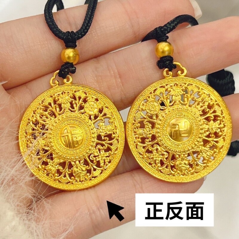转好运八宝罗盘吊坠时来运转金色项链古法沙金毛衣链送女友闺蜜礼