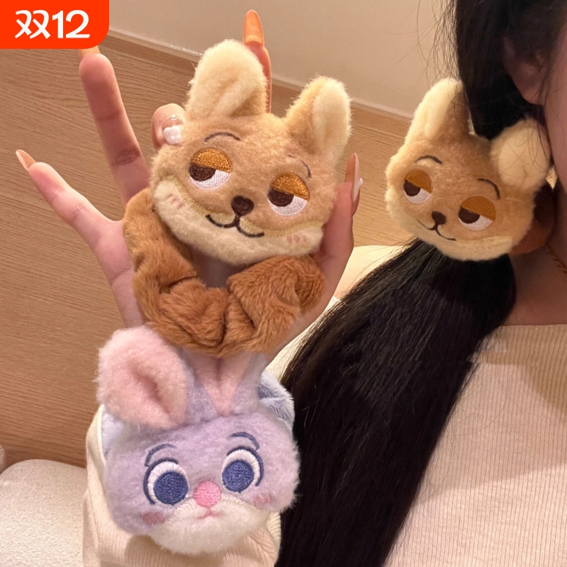 可爱卡通疯狂动物城玩偶大肠发圈朱迪尼克毛绒头绳皮筋束发带发饰