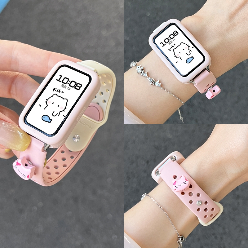 粉色小猫适用华为手环10表带反扣硅胶9/8/NFC手腕带夏天可爱