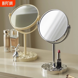 双面桌面化妆镜高清学生宿舍家用圆镜可立放大梳妆ins风台式镜子