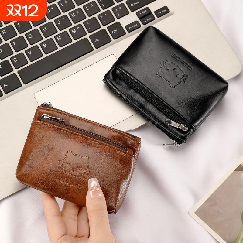 新款复古KT猫零钱包女小巧可爱大容量便携耳机钥匙证件拉链小卡包