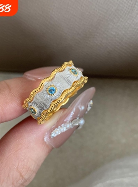 中古风宽版分色拉丝开口戒指女小众时尚轻奢高级感手饰重工饰品