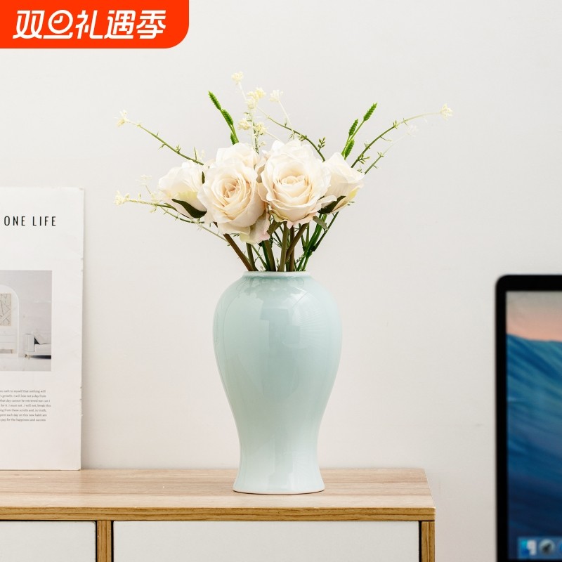 新中式陶瓷花瓶水培鲜花干花装饰摆件客厅玄关餐桌高级感桌面白色