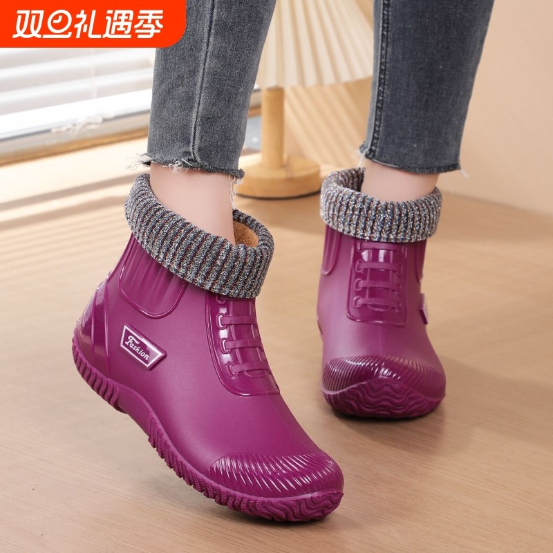 买一送一鞋垫外穿防水防滑雨靴中筒专用软底胶鞋女士短筒冬季耐磨