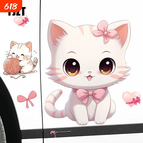 可爱粉猫咪卡通萌趣汽车贴纸