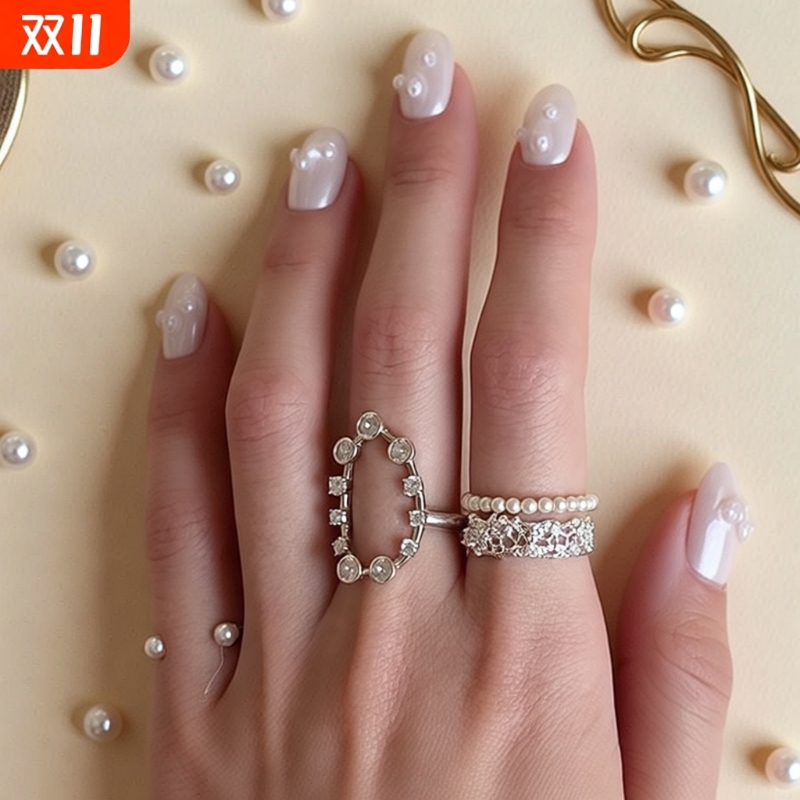 超精致！镶钻椭圆戒指叠戴韩系锆石中古轻奢高级vintage复古指环