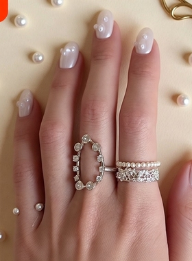 超精致！镶钻椭圆戒指叠戴韩系锆石中古轻奢高级vintage复古指环