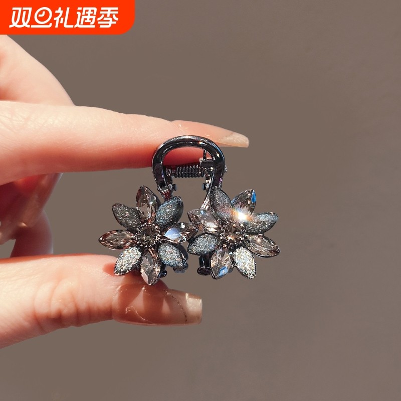 轻奢琉璃水钻花朵抓夹迷你小号高级感发夹子额前碎发卡侧边刘海夹