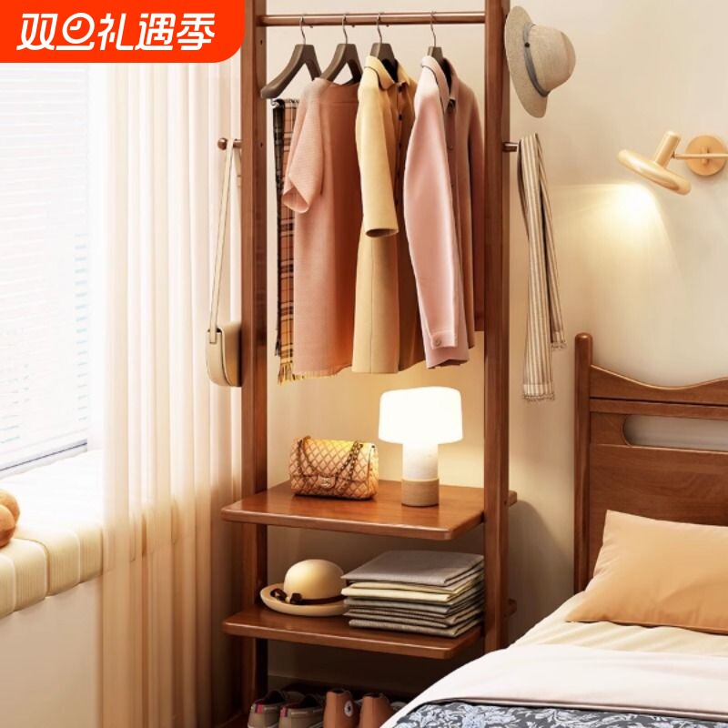 实木衣帽架挂衣架家用卧室床头置物架小户型衣服收纳架子折叠楠竹
