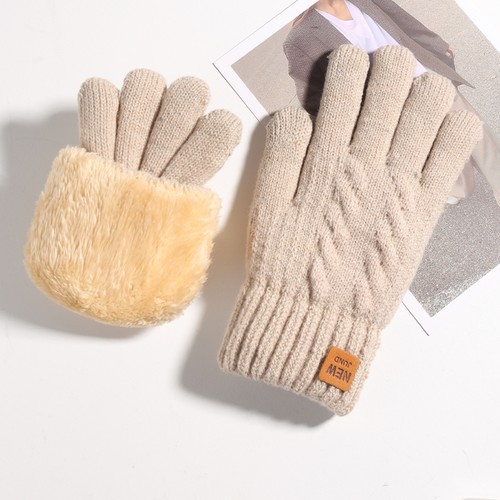 保暖触屏手套冬季双层加绒针织