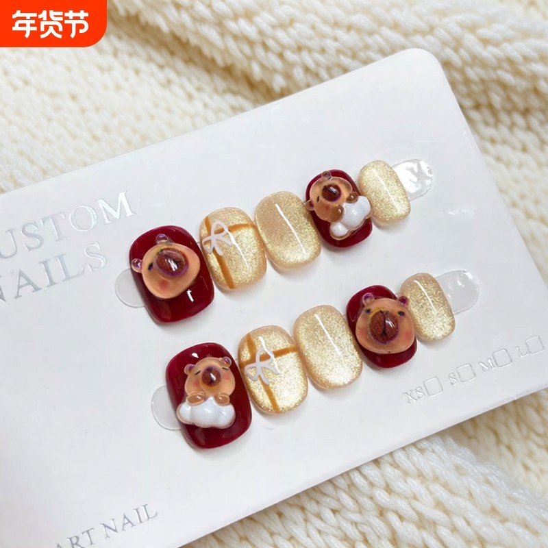 卡皮巴拉半手工穿戴甲可爱卡通小熊猫眼小短甲学生童趣纯手工持久,彩妆/香水/美妆工具,穿戴甲/甲片,淘宝优惠券,粉丝福利购,淘宝优惠卷