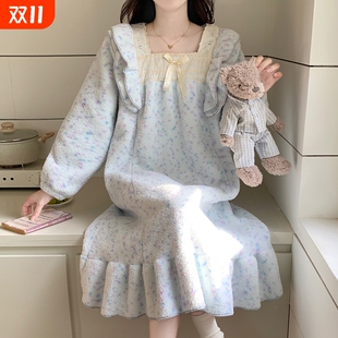 珊瑚绒睡裙女秋冬季 加绒加厚公主风甜美半边绒睡衣家居服 2025新款
