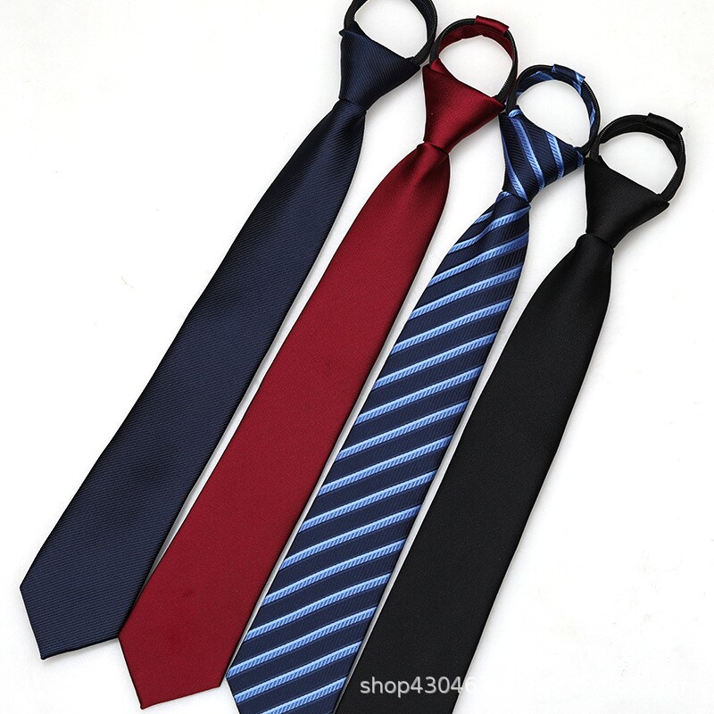 6cm女士短款男女红色拉链式领带韩版懒人免打条纹领带