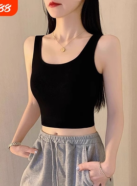 纯棉黑色小吊带背心女内搭u型美背上衣外穿短款打底衫全棉贴身