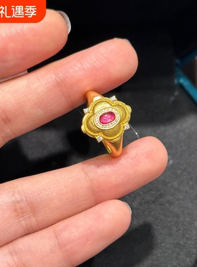 中古风鎏金花丝海棠花戒指