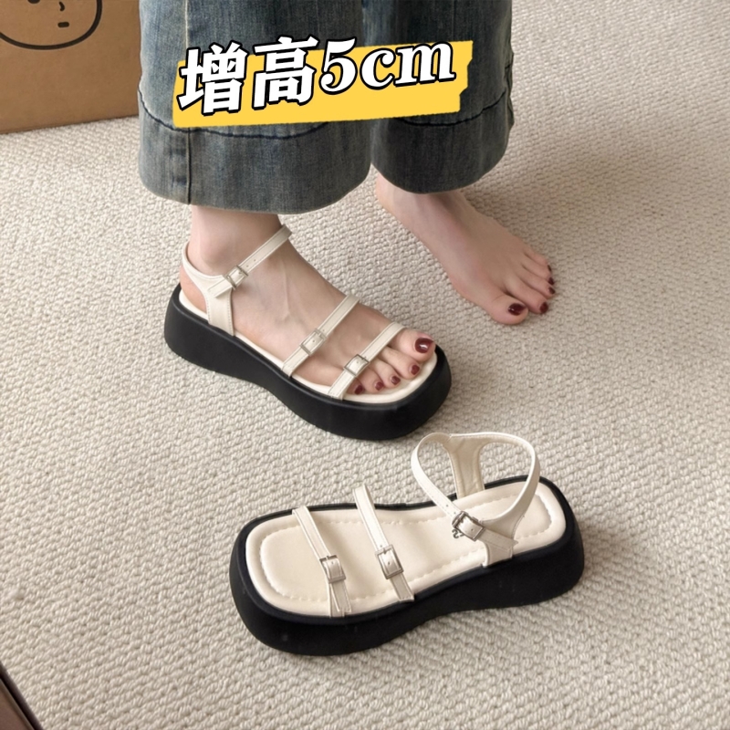 厚底增高凉鞋女款2025新款夏季外穿配裙子沙滩鞋不累脚休闲罗马鞋