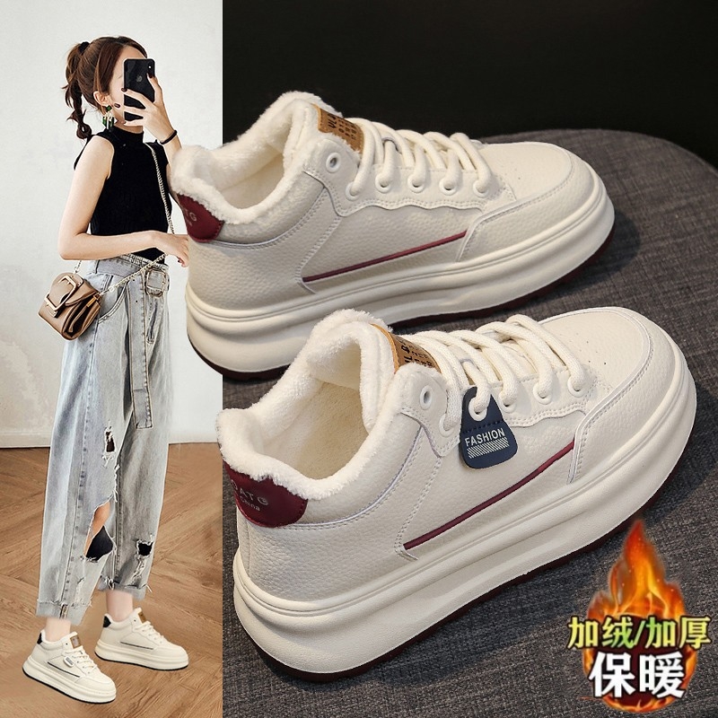 棉鞋女冬季加绒高帮小白鞋子女