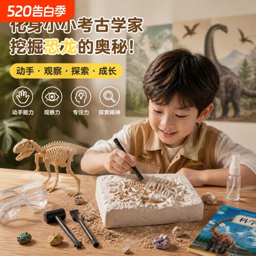 儿童手工考古恐龙化石挖掘石膏玩具霸王龙拼骨架模型男孩礼物动物