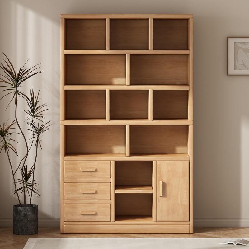 实木书架置物架落地家用书柜客厅一体靠墙柜子办公室收纳多层原木