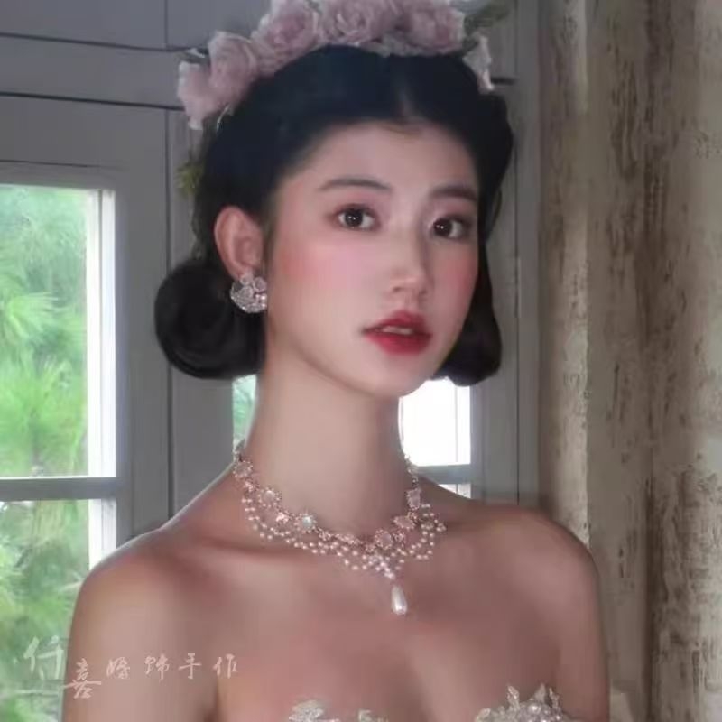 珍珠水滴项链高级感巴洛克锁骨链宫廷气质礼服颈链复古新娘配饰品
