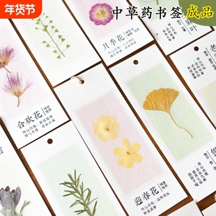 中草药书签成品压花植物标本文艺复古学生用品天然草本创意礼物