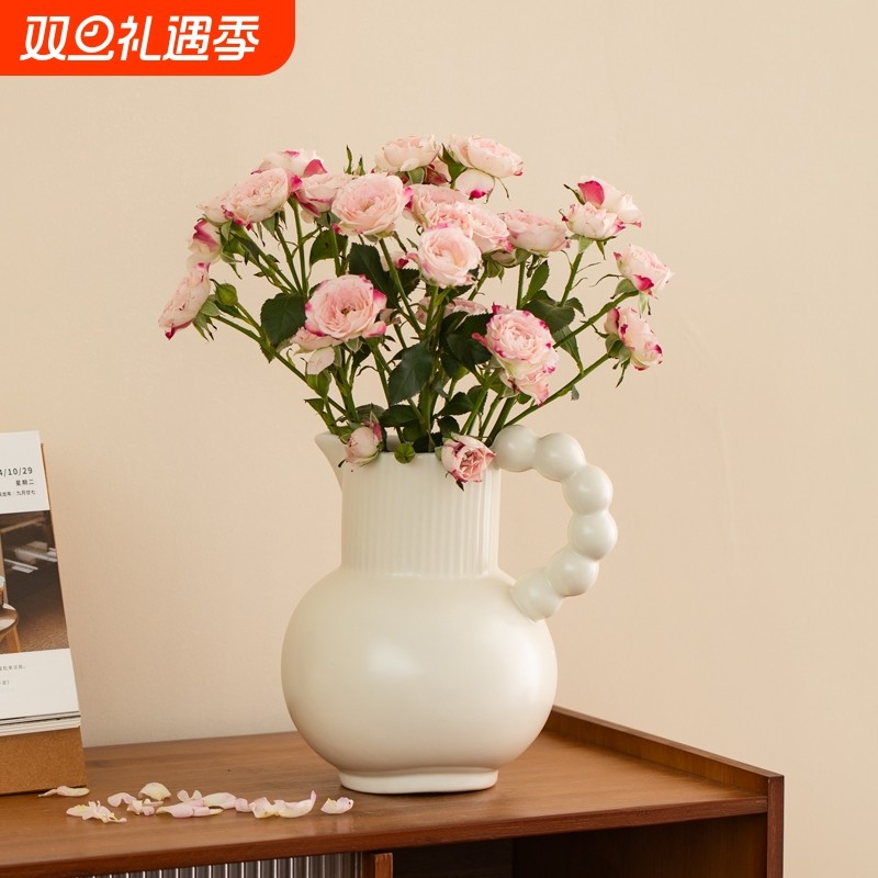 法式奶油风轻奢陶瓷花瓶客厅插花摆件高级感鲜花器干花餐桌花壶瓶