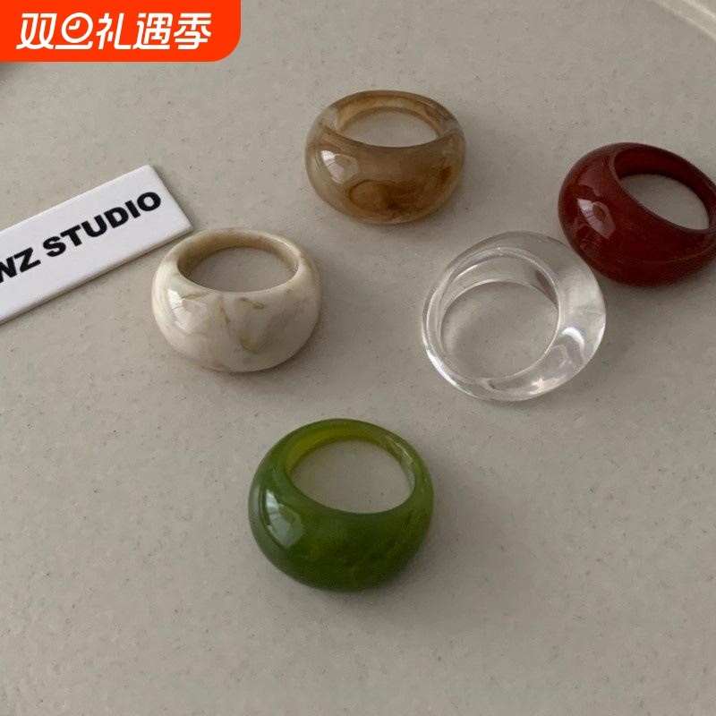 小众宽面复古树脂圆弧设计戒指女2025新款简约个性高级感指环配饰