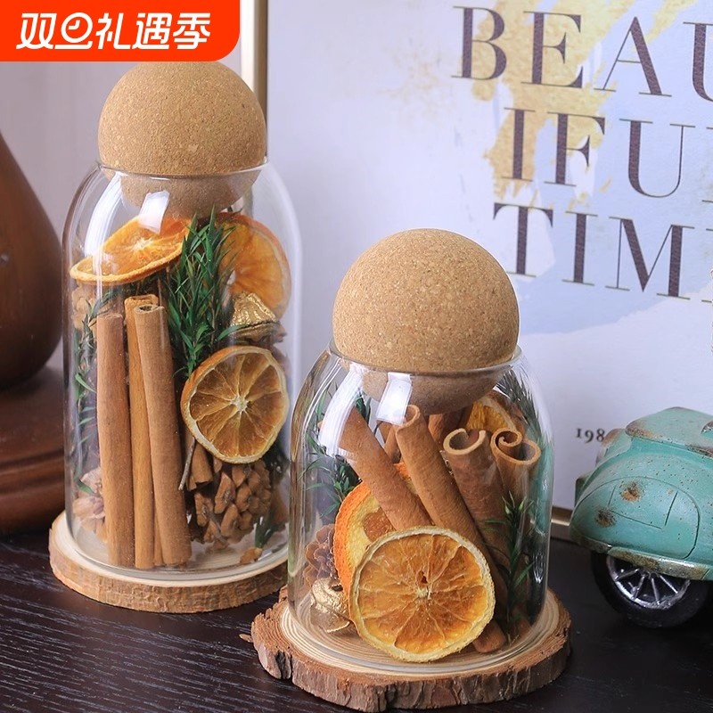 创意肉桂生财无火软木塞球玻璃花瓶干花生活摆件家用植物聚财客厅
